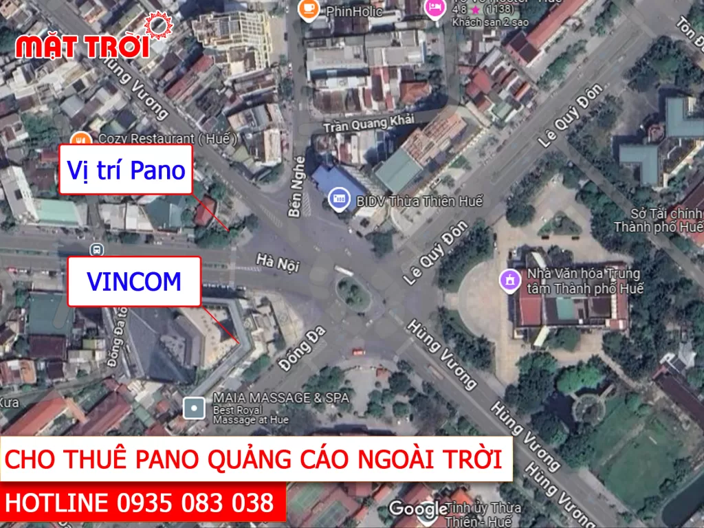 Vị trí pano quảng cáo ngoài trời tại ngã 6 Hùng Vương – TP Huế trên bản đồ