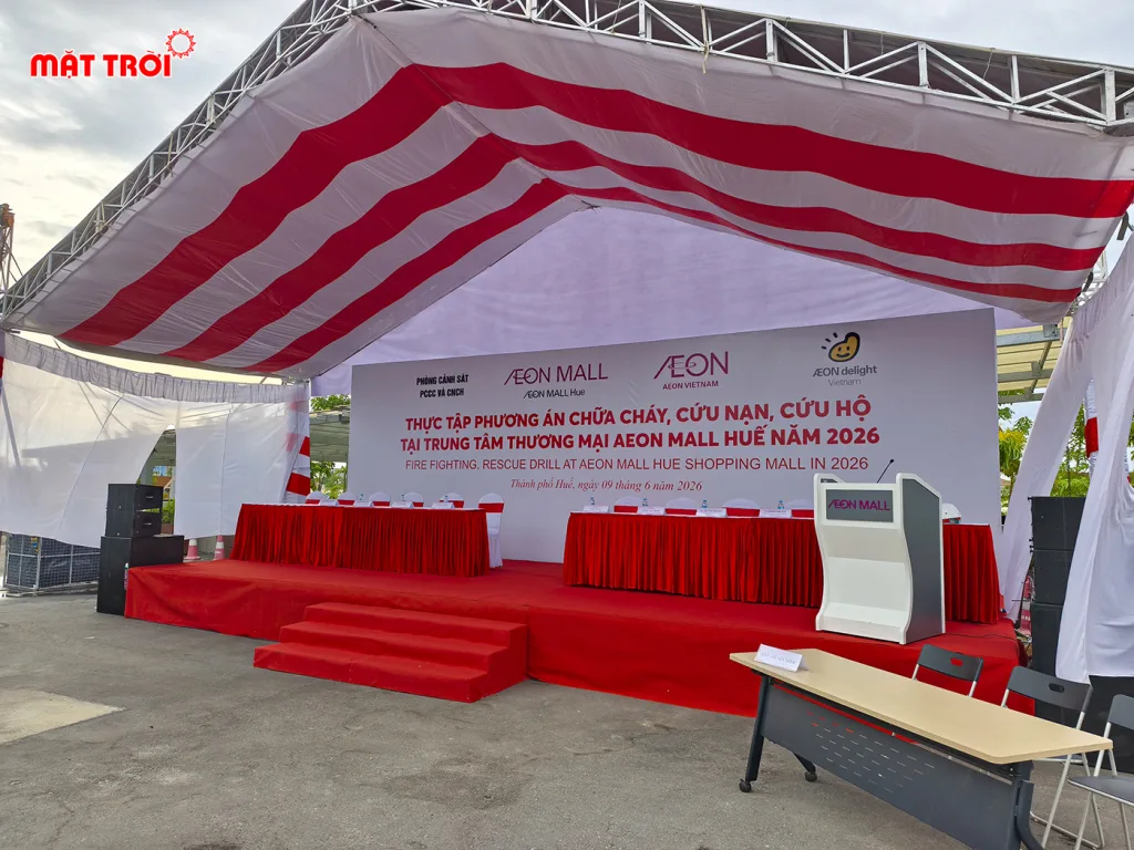 Khu vực đại biểu tham dự diễn tập phòng cháy chữa cháy tại Aeon Mall Huế.